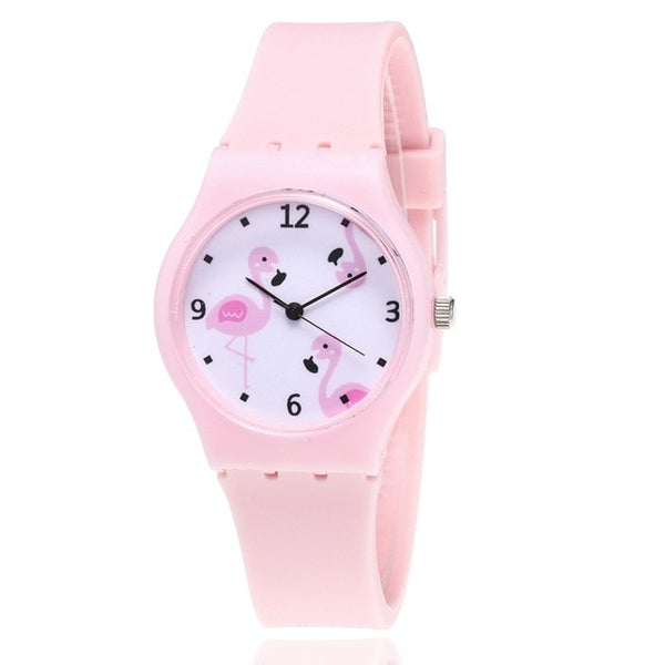 New Silicone Candy Jelly Color Student Watch Girls Clock Fashion Flamingo Watches Children Wristwatch Cartoon Kids Quartz Watch