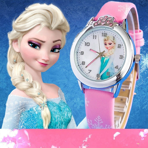 2019 Presale New Cartoon Children Watch Princess Elsa Anna Watches Fashion Girl Kids Student Cute Leather quartz Wrist Watches