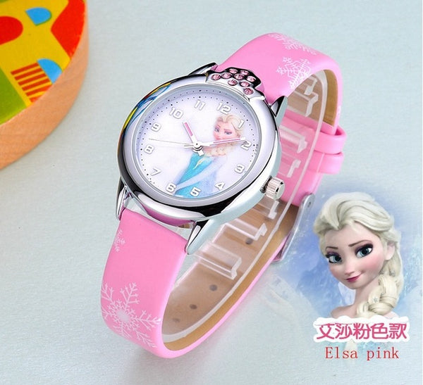 2019 Presale New Cartoon Children Watch Princess Elsa Anna Watches Fashion Girl Kids Student Cute Leather quartz Wrist Watches