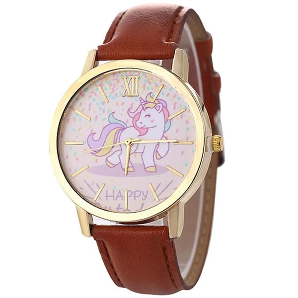 Fashion hot sale men's and women's children's watches unicorn leather with quartz watches kids watch