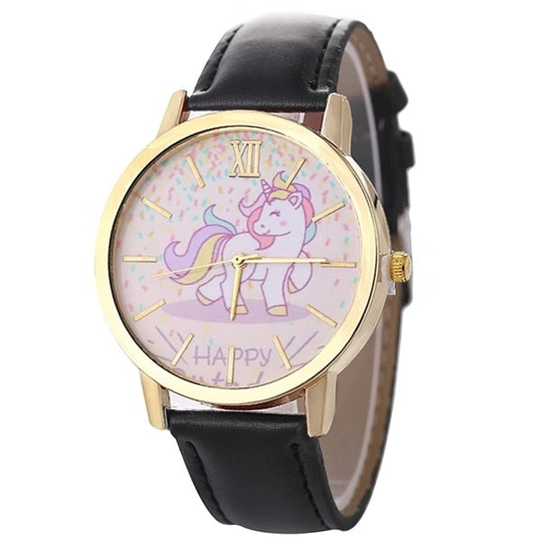 Fashion hot sale men's and women's children's watches unicorn leather with quartz watches kids watch