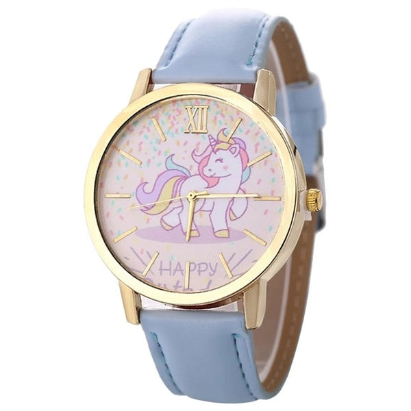 Fashion hot sale men's and women's children's watches unicorn leather with quartz watches kids watch