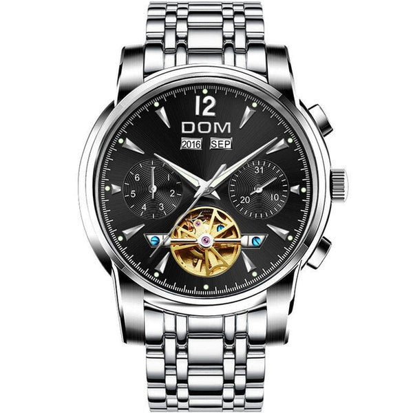 DOM Mechanical Watch Men Wrist Automatic Retro Watches Men Waterproof Black Full-Steel Watch Clock Montre Homme M-75BK-1MW